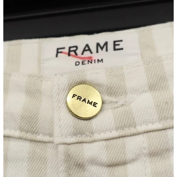Frame Women's The Anchor High Waisted Wide Leg Jeans Tan White Stripes Sz 27